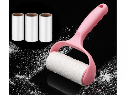 Lint Remover Pink Handle With 3 Roller Sheet Rolls + Cover