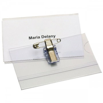 Name Badge Holder With Pin & Clip & Blank Card 86 X 56mm Bx/50