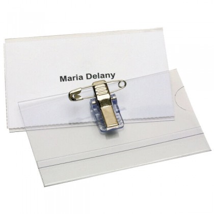 Name Badge Holder With Pin & Clip & Blank Card 86 X 56mm Bx/50
