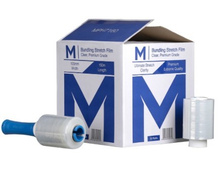 Cast Bundling Film 100mm X 150m 23mu Clear 4 Free Handles Box/18