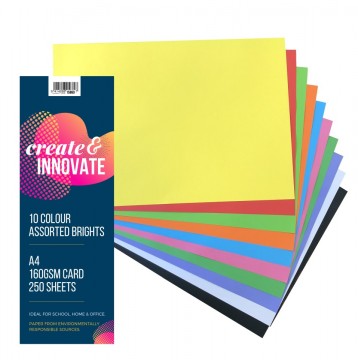 A4 Colour Paper Card 160gsm 10 Colours Pk/250