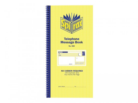 Spirax 550 Telephone Message Book Duplicate Ncr 40 Pages 160 Forms