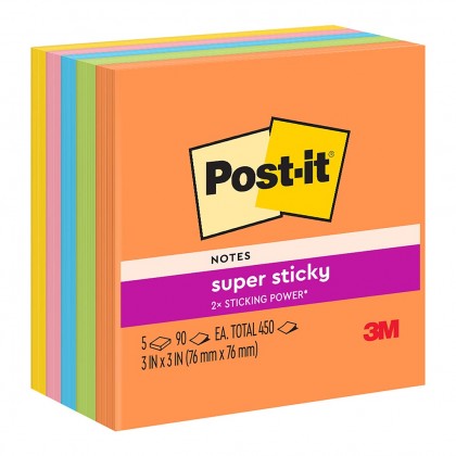Post-it Note Pads 76x76 Super Sticky 654-5ssau Energy Boost Pk/5