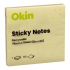 Okin Sticky Notes Pad 75 X 75 Yellow Sheets/100