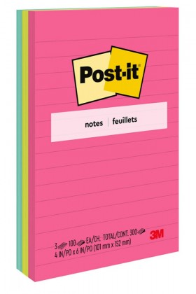 Post-it Lined Notes Self-adhesive 660-3an Poptimistic 101x152mm Pk/3