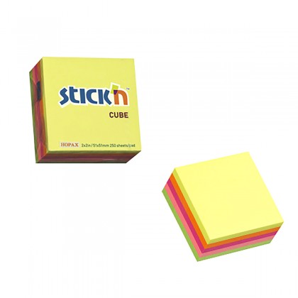 Stick-n Note Cube 51 X 51mm 250 Sheets Neon