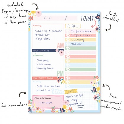 Planner Daily Floral A5 Portrait 148mm X 210mm 60 Sheet Pad