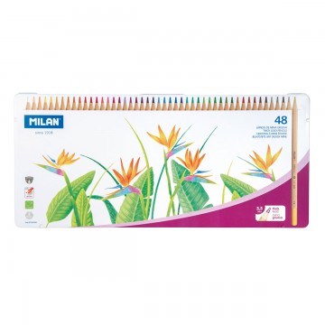 Milan Coloured Pencils Hexagonal Thick Lead Metal Box Pk/48