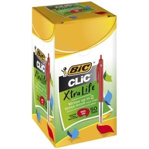 Bic Clic Medium 1.0mm Red Ballpoint Pens Red Barrels Box/50