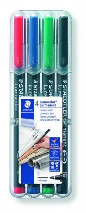 Staedtler Lumocolor Ohp Pen Permanent Fine 0.6mm Assorted Colours Set/4