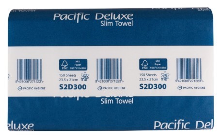 Pacific S2d300 Deluxe Slim Premium Hand Towel 2ply 23.5 X 21cm 150 Sheets Ctn/12