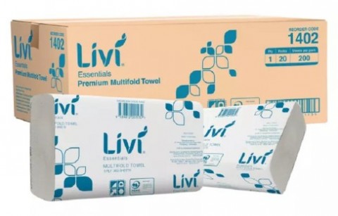 Livi 1402 Essentials Paper Towel 1 Ply Slimfold White 200sheets/pack Ctn/20