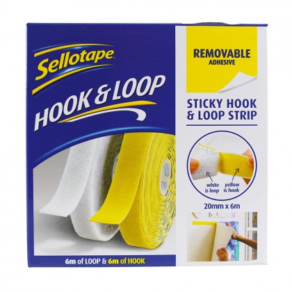 Sellotape Sticky Hook & Loop Strip Removable 20mmx6m